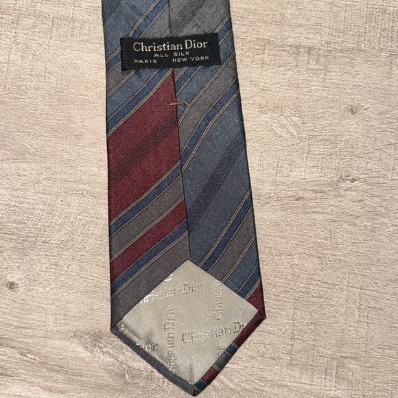 CHRISTIAN DIOR Tie Men's Striped All Silk Designer Paris New York 55” - Picture 3 of 4